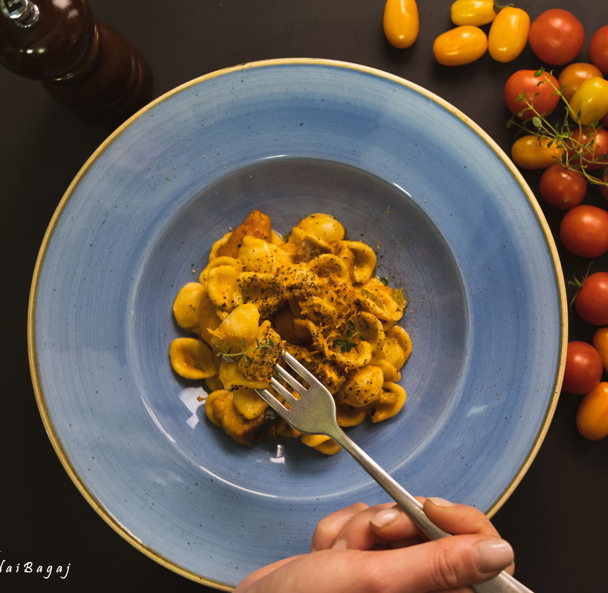 Piatto del menu di stagione dell'Osteria Dai Bagaj